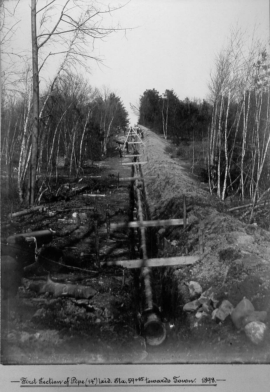First section of fourteen inch pipe laid in trench